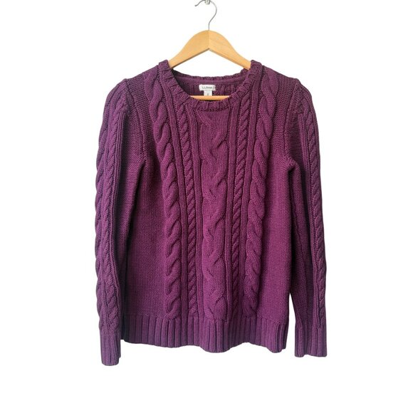 L.L. Bean Women Cable Knit Chunky Fisherman Sweater Size M Cotton Crewneck - Picture 1 of 7